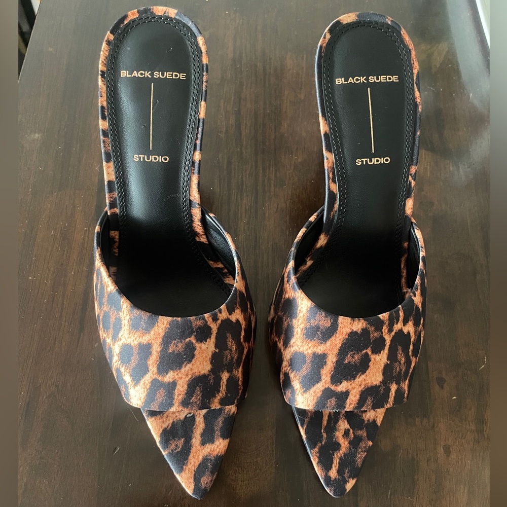 Black Suede Studio Mules heels